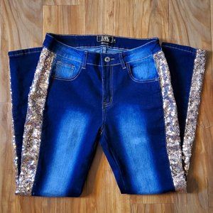 L & B Gold Sequin Stripe Skinny Jeans